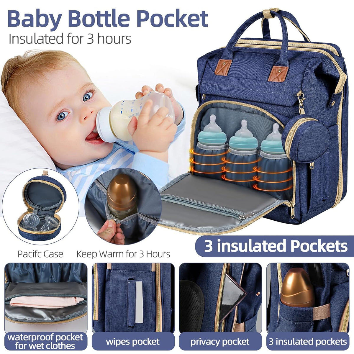Baby Diaper Bag Backpack,Baby Shower Gifts, Multifunctional Travel Diaper Bag, Gifts for Mom with Portable Diaper Pad (Green)