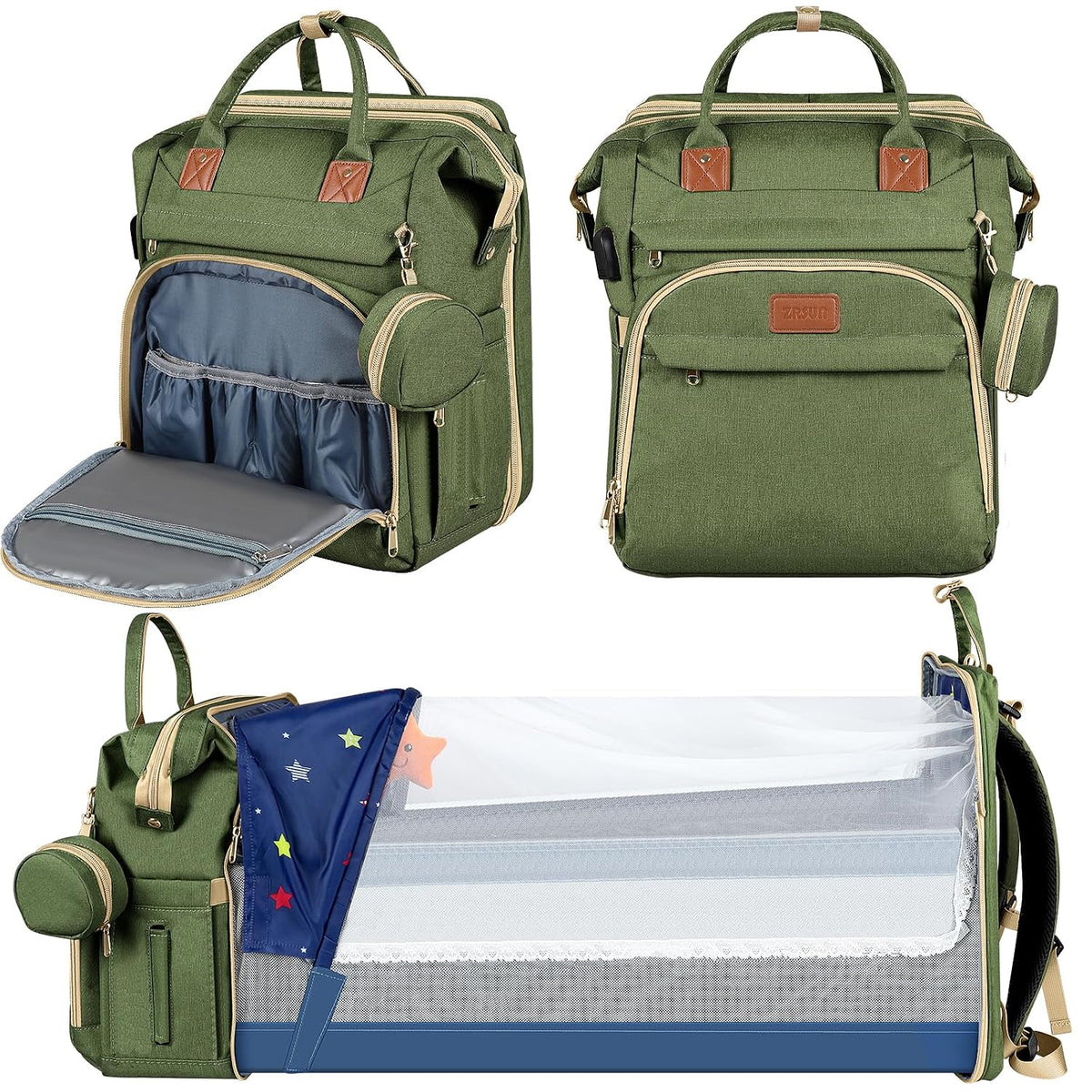 Baby Diaper Bag Backpack,Baby Shower Gifts, Multifunctional Travel Diaper Bag, Gifts for Mom with Portable Diaper Pad (Green)