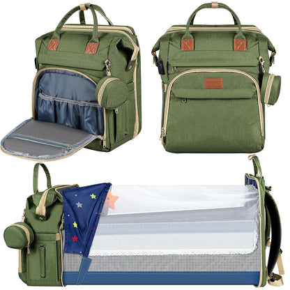 Baby Diaper Bag Backpack,Baby Shower Gifts, Multifunctional Travel Diaper Bag, Gifts for Mom with Portable Diaper Pad (Green)