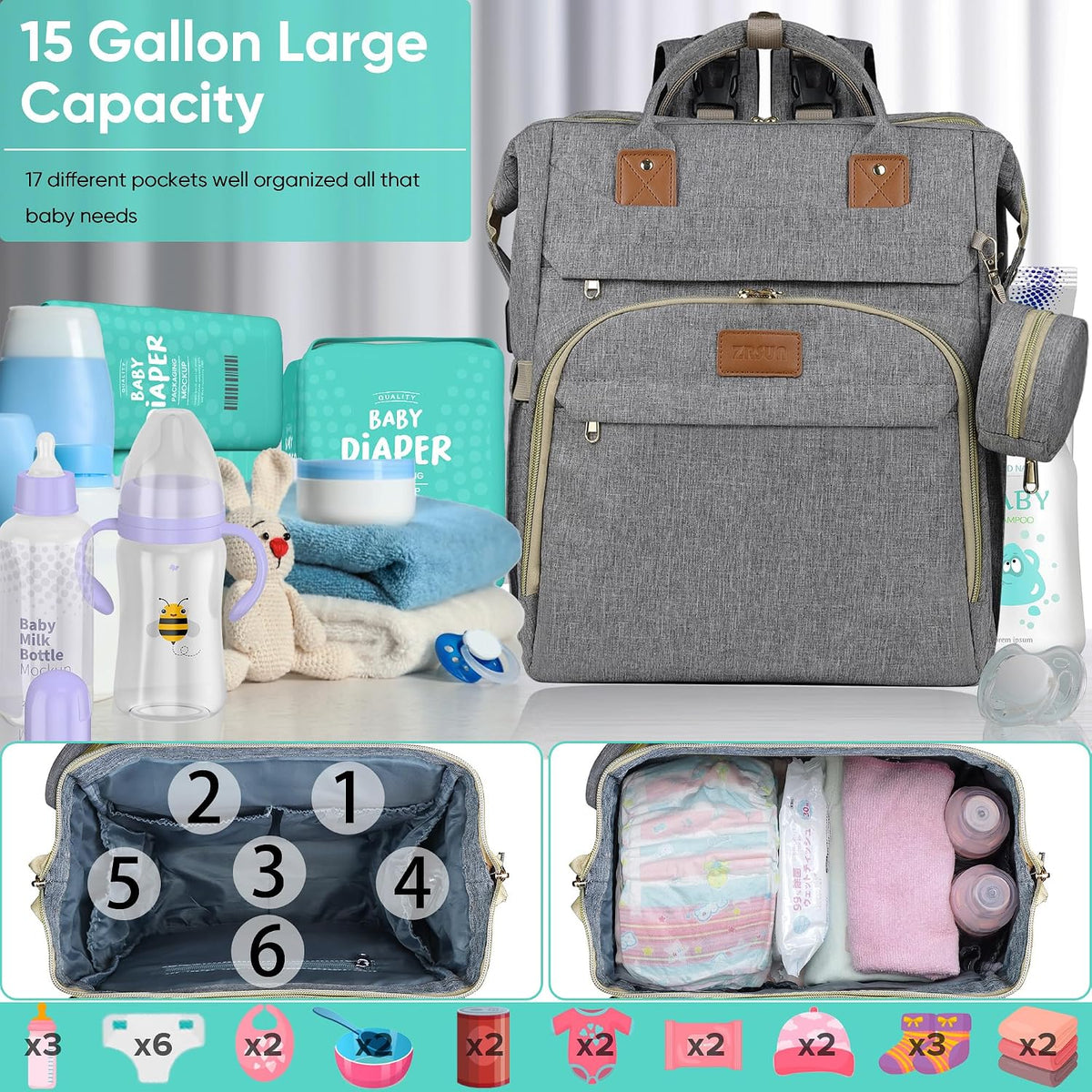 Baby Diaper Bag Backpack,Baby Shower Gifts, Multifunctional Travel Diaper Bag, Gifts for Mom with Portable Diaper Pad (Green)