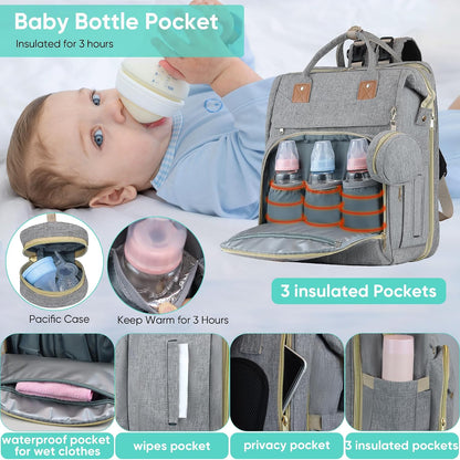 Baby Diaper Bag Backpack,Baby Shower Gifts, Multifunctional Travel Diaper Bag, Gifts for Mom with Portable Diaper Pad (Green)