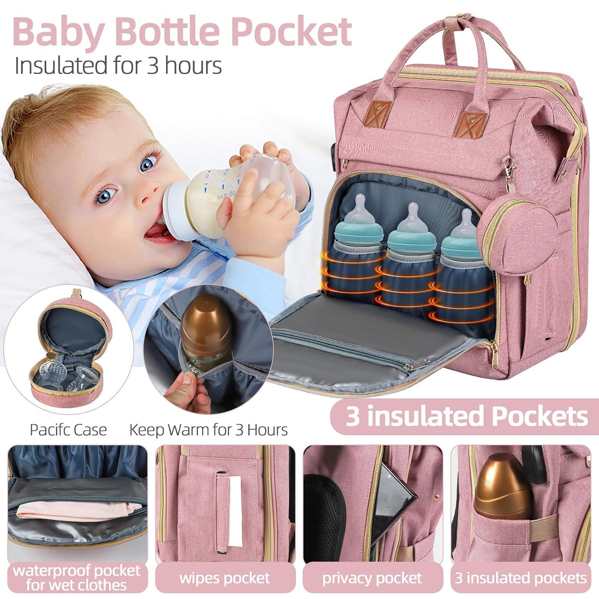 Baby Diaper Bag Backpack,Baby Shower Gifts, Multifunctional Travel Diaper Bag, Gifts for Mom with Portable Diaper Pad (Green)