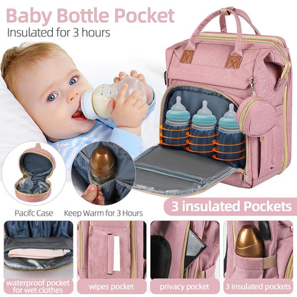 Baby Diaper Bag Backpack,Baby Shower Gifts, Multifunctional Travel Diaper Bag, Gifts for Mom with Portable Diaper Pad (Green)