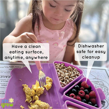 Silicone On-The-Go Snack Mat – Foldable Reusable Placemat with 3 Compartments and Lids – Travel-Friendly Baby and Toddler Snack Plate – Dishwasher Safe (Aqua)