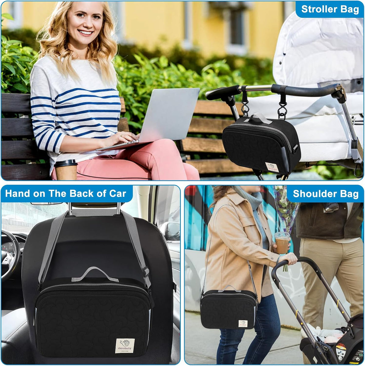 Stroller Organizer, Universal Stroller Organizer with Insulated Cup Holder Pocket, Dual Purpose Large Capacity Stroller Bag Caddy, Stroller Accessories Fits for Uppababy, Doona, Nuna Strollers