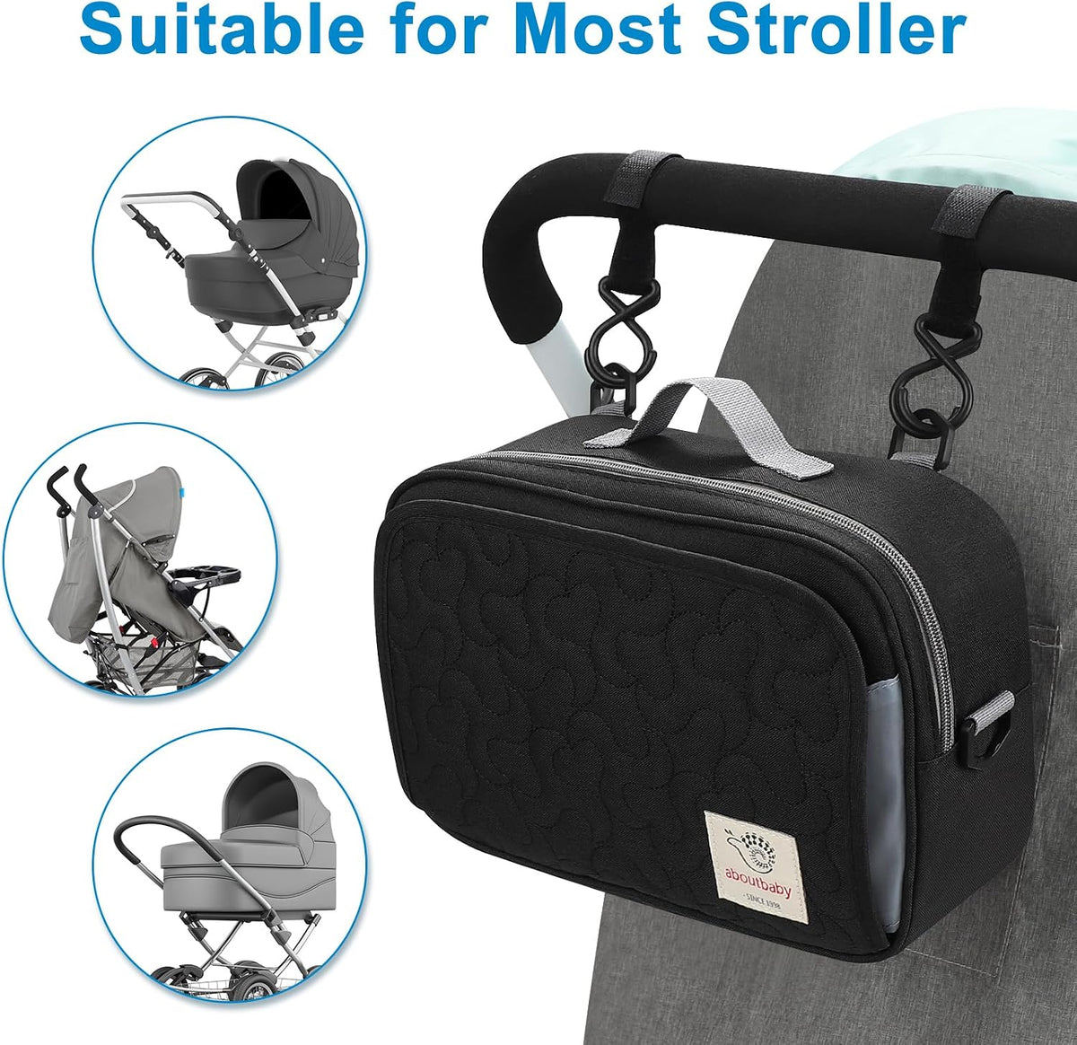 Stroller Organizer, Universal Stroller Organizer with Insulated Cup Holder Pocket, Dual Purpose Large Capacity Stroller Bag Caddy, Stroller Accessories Fits for Uppababy, Doona, Nuna Strollers