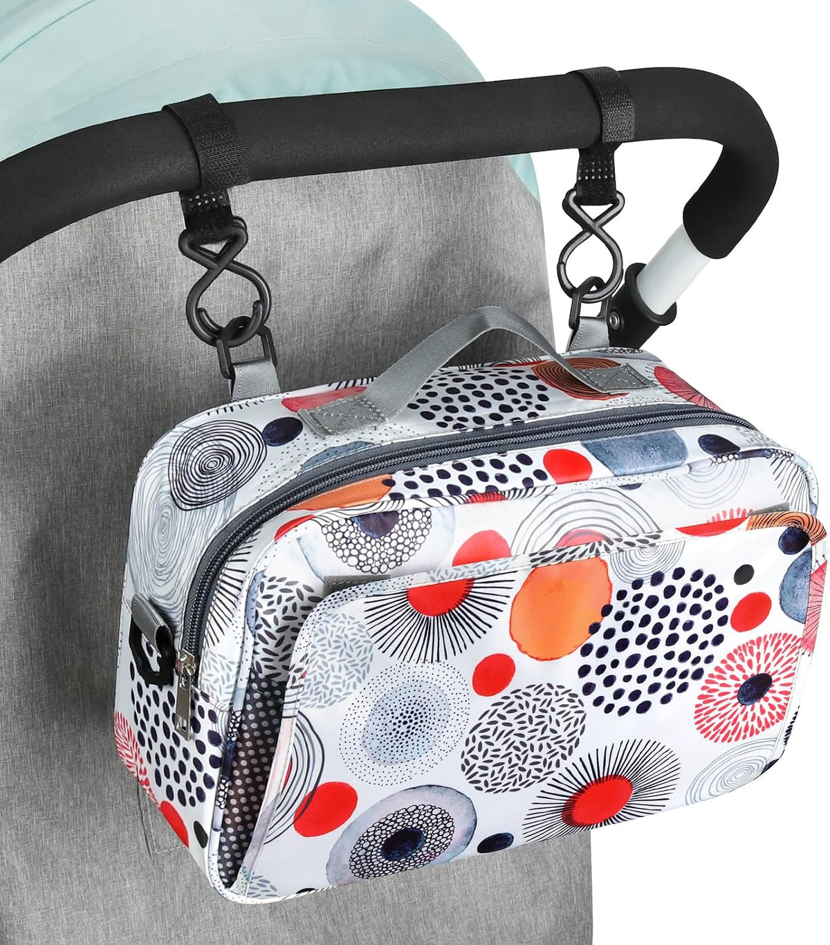 Stroller Organizer, Universal Stroller Organizer with Insulated Cup Holder Pocket, Dual Purpose Large Capacity Stroller Bag Caddy, Stroller Accessories Fits for Uppababy, Doona, Nuna Strollers
