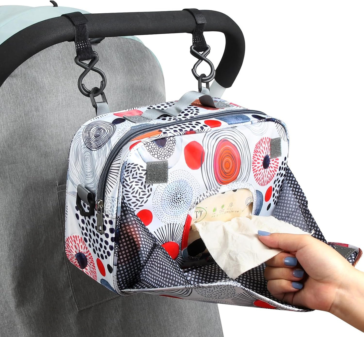 Stroller Organizer, Universal Stroller Organizer with Insulated Cup Holder Pocket, Dual Purpose Large Capacity Stroller Bag Caddy, Stroller Accessories Fits for Uppababy, Doona, Nuna Strollers