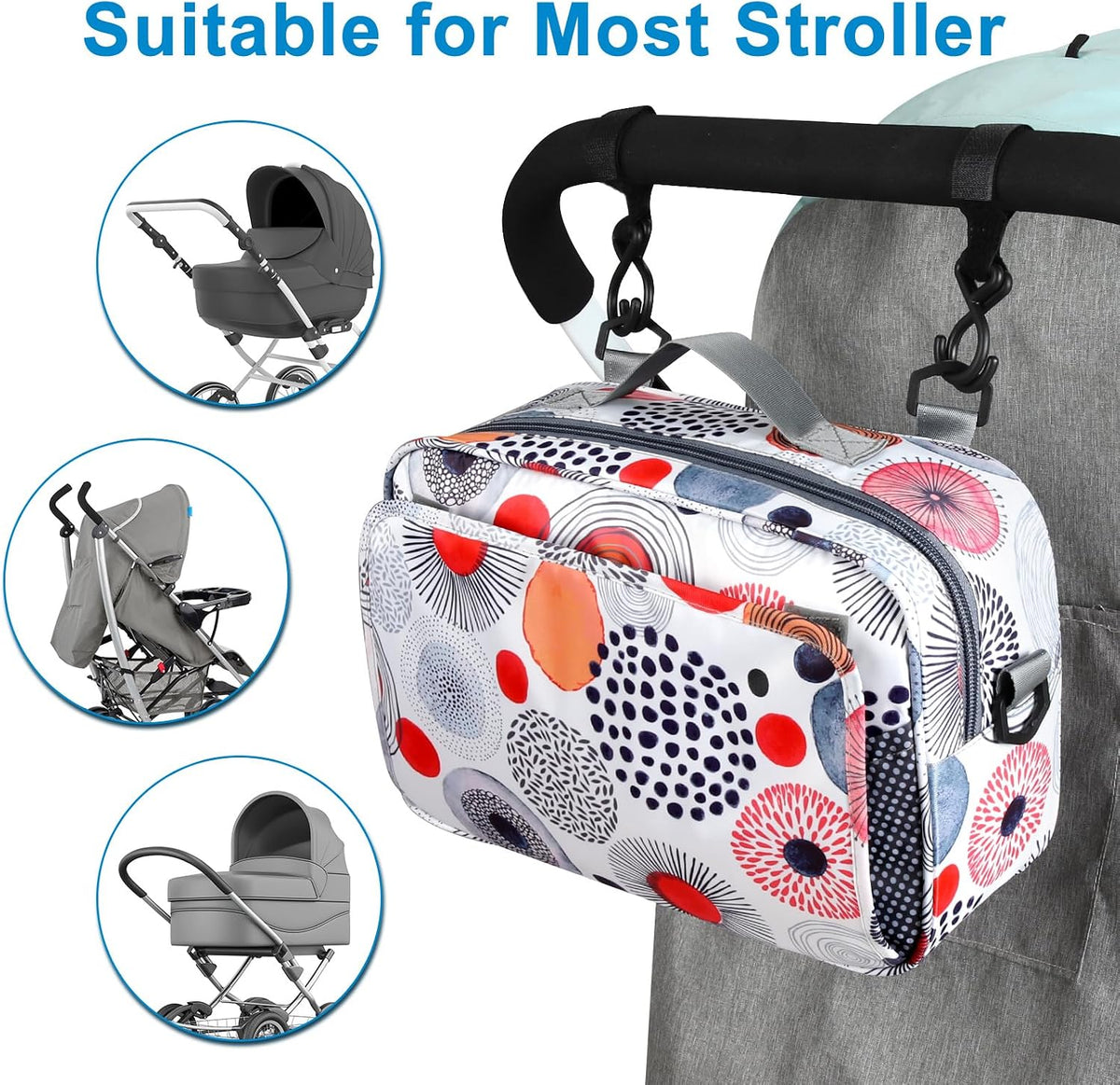 Stroller Organizer, Universal Stroller Organizer with Insulated Cup Holder Pocket, Dual Purpose Large Capacity Stroller Bag Caddy, Stroller Accessories Fits for Uppababy, Doona, Nuna Strollers
