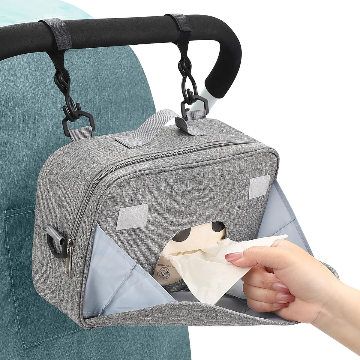 Stroller Organizer, Universal Stroller Organizer with Insulated Cup Holder Pocket, Dual Purpose Large Capacity Stroller Bag Caddy, Stroller Accessories Fits for Uppababy, Doona, Nuna Strollers