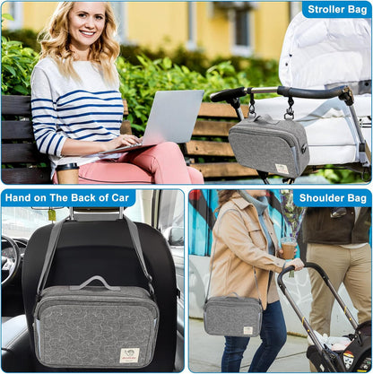 Stroller Organizer, Universal Stroller Organizer with Insulated Cup Holder Pocket, Dual Purpose Large Capacity Stroller Bag Caddy, Stroller Accessories Fits for Uppababy, Doona, Nuna Strollers