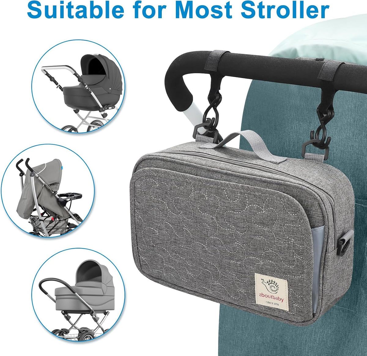Stroller Organizer, Universal Stroller Organizer with Insulated Cup Holder Pocket, Dual Purpose Large Capacity Stroller Bag Caddy, Stroller Accessories Fits for Uppababy, Doona, Nuna Strollers
