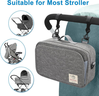 Stroller Organizer, Universal Stroller Organizer with Insulated Cup Holder Pocket, Dual Purpose Large Capacity Stroller Bag Caddy, Stroller Accessories Fits for Uppababy, Doona, Nuna Strollers