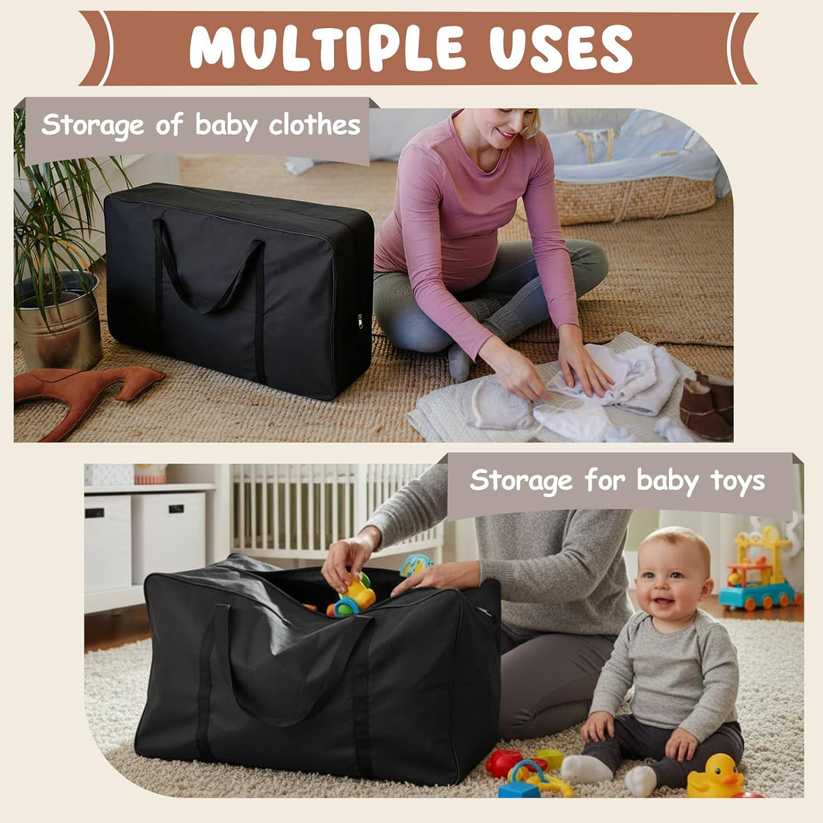 Extra Large Storage Bag for Play Mat 29.5 x 15.75 Inch Foldable Play Mat Stroage Bag 600d Waterproof Oxford Portable Handbag, Compatible with Baby Crawling/playing Pad for Travel and Home Storage