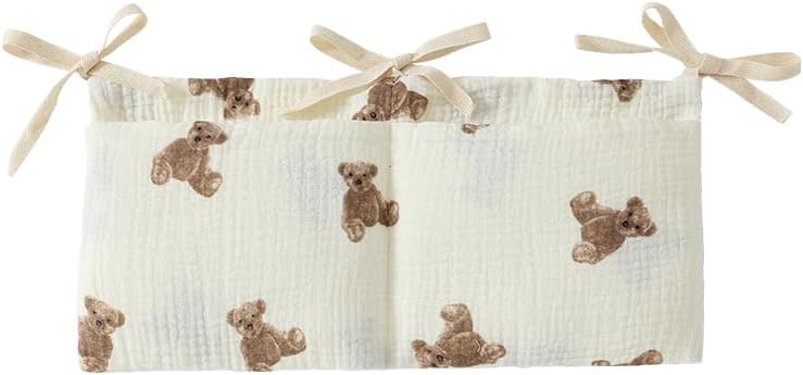 White Bedside Hanging Bags Milk Bottle Bib-Storage Crib Organizer Baby Nappy-Dormitory Bed-Bunk Organizing Bag Nappy- Organizer, Little Bear Nursery Hanging Organizers