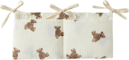White Bedside Hanging Bags Milk Bottle Bib-Storage Crib Organizer Baby Nappy-Dormitory Bed-Bunk Organizing Bag Nappy- Organizer, Little Bear Nursery Hanging Organizers