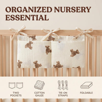 White Bedside Hanging Bags Milk Bottle Bib-Storage Crib Organizer Baby Nappy-Dormitory Bed-Bunk Organizing Bag Nappy- Organizer, Little Bear Nursery Hanging Organizers