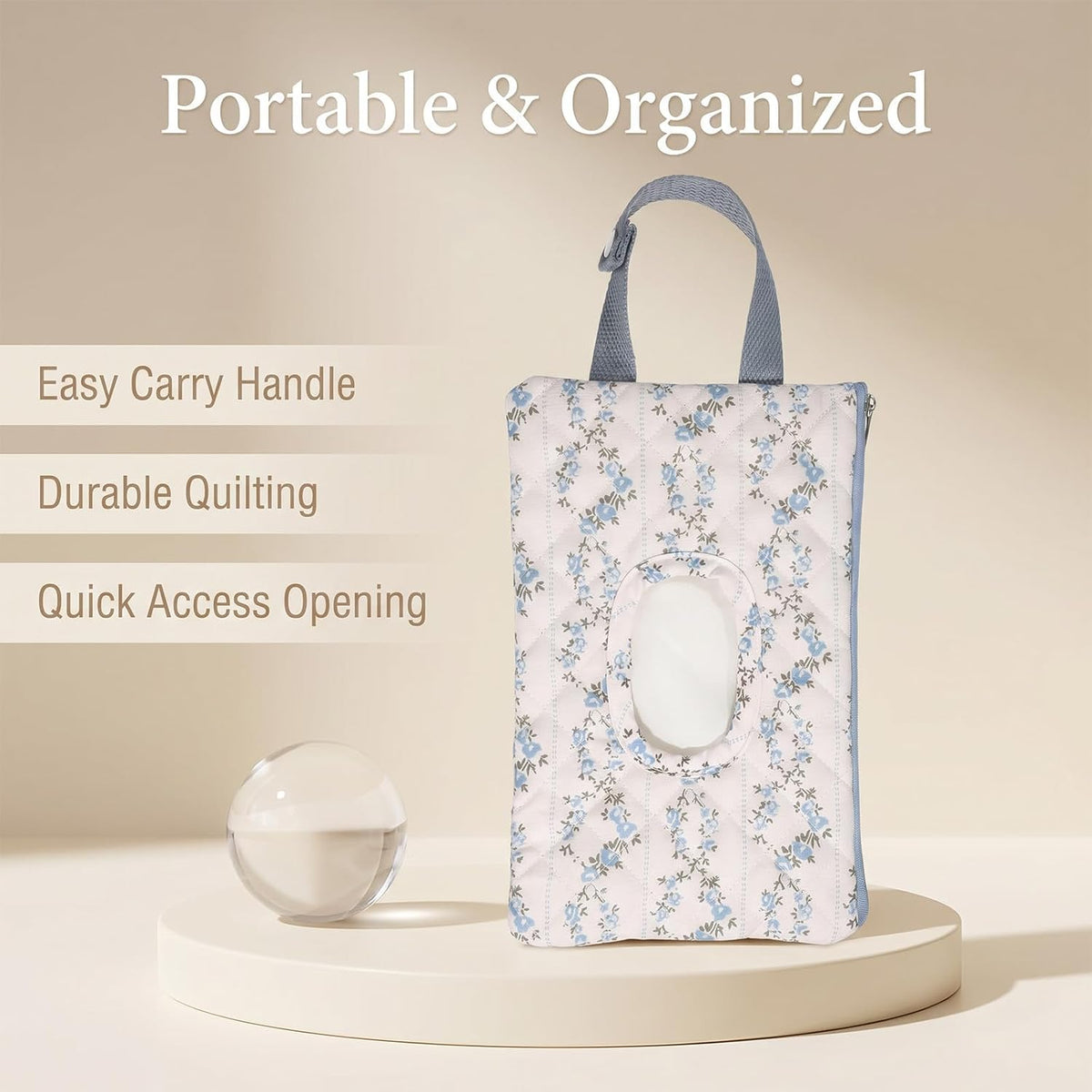 Quilted Diaper Wipe Pouch Hanging Floral Wet Wipes Bag