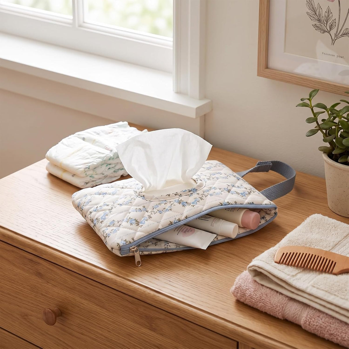 Quilted Diaper Wipe Pouch Hanging Floral Wet Wipes Bag