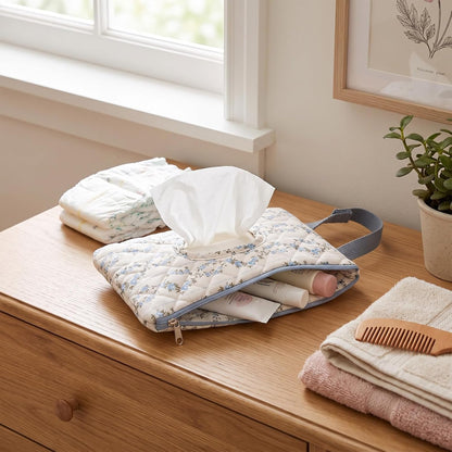 Quilted Diaper Wipe Pouch Hanging Floral Wet Wipes Bag