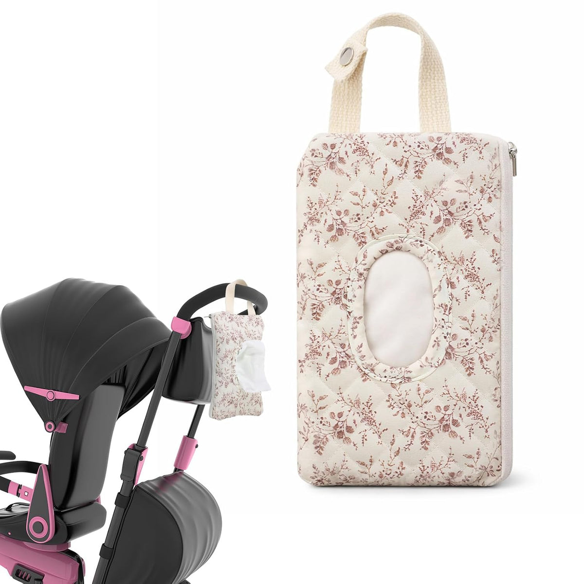 Quilted Diaper Wipe Pouch Hanging Floral Wet Wipes Bag