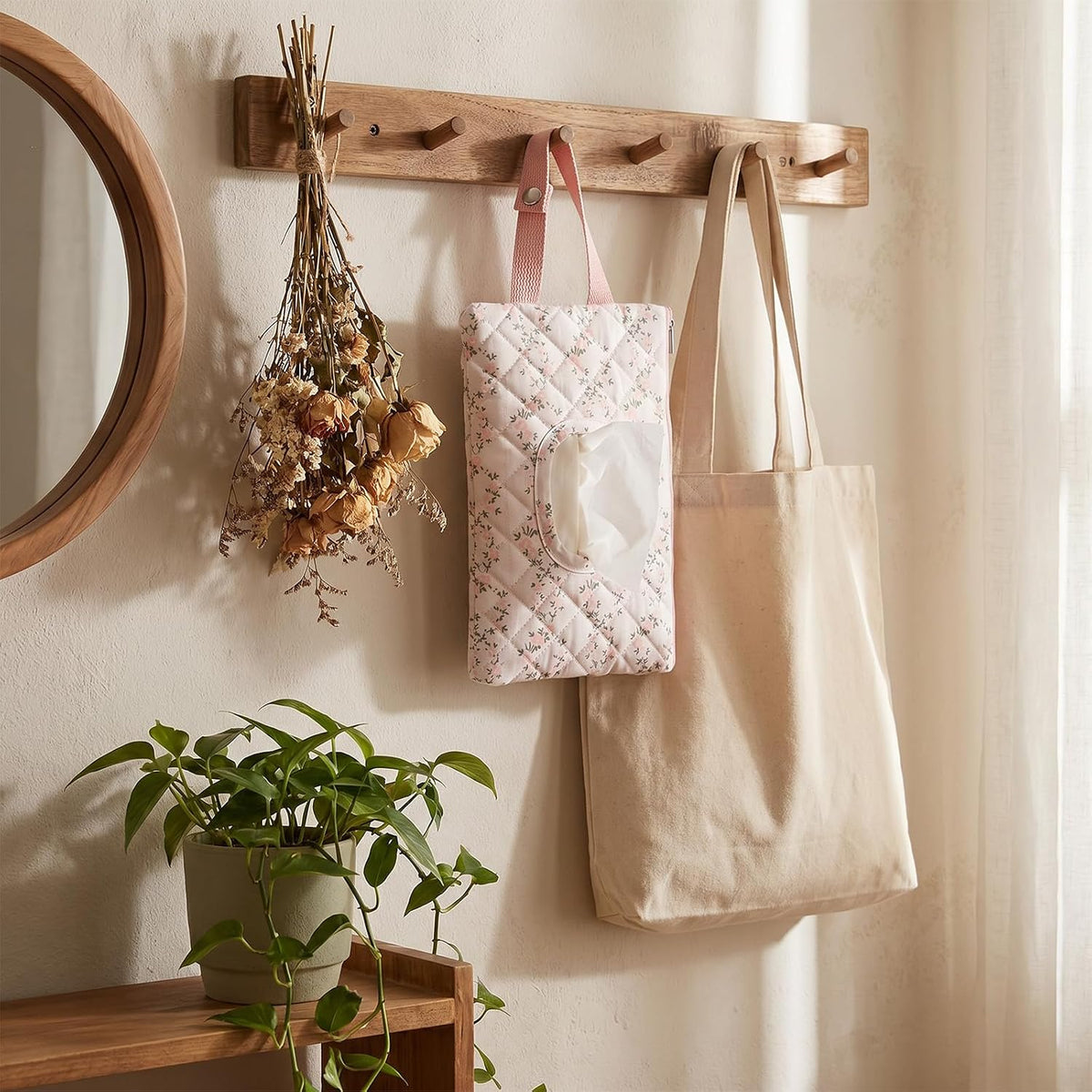 Quilted Diaper Wipe Pouch Hanging Floral Wet Wipes Bag