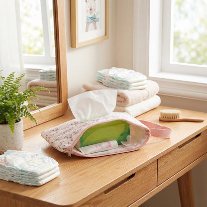 Quilted Diaper Wipe Pouch Hanging Floral Wet Wipes Bag
