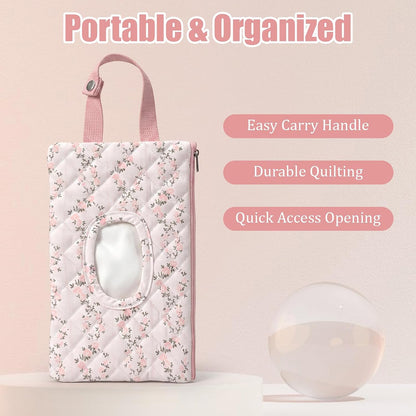 Quilted Diaper Wipe Pouch Hanging Floral Wet Wipes Bag