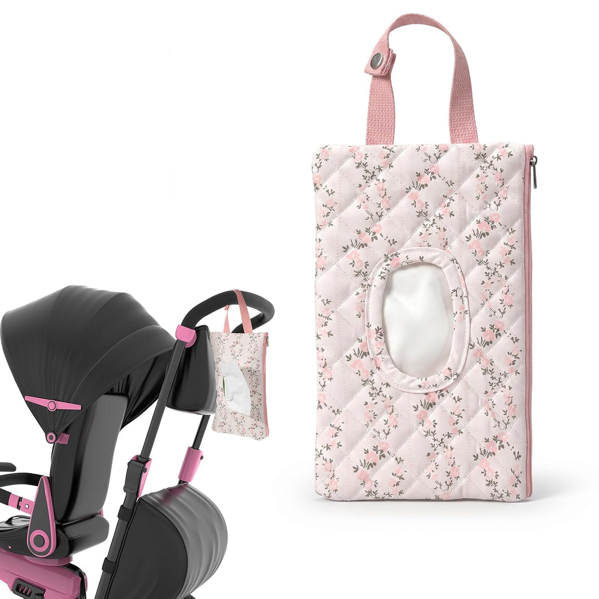 Quilted Diaper Wipe Pouch Hanging Floral Wet Wipes Bag