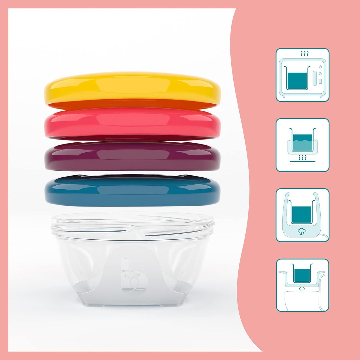 Baby Food Jars, Set of 6 (6oz Each) Storage Containers, BPA-Free Leakproof Silicone Lids, Microwave, Freezer & Dishwasher Safe, Perfect Meals & Snacks, Baby Registry Essential