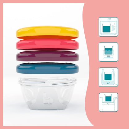 Baby Food Jars, Set of 6 (6oz Each) Storage Containers, BPA-Free Leakproof Silicone Lids, Microwave, Freezer & Dishwasher Safe, Perfect Meals & Snacks, Baby Registry Essential