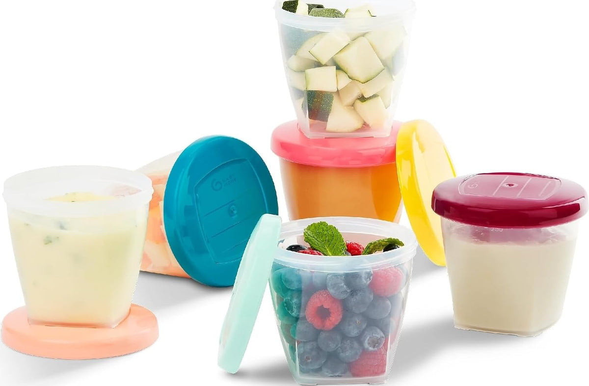 Baby Food Jars, Set of 6 (6oz Each) Storage Containers, BPA-Free Leakproof Silicone Lids, Microwave, Freezer & Dishwasher Safe, Perfect Meals & Snacks, Baby Registry Essential