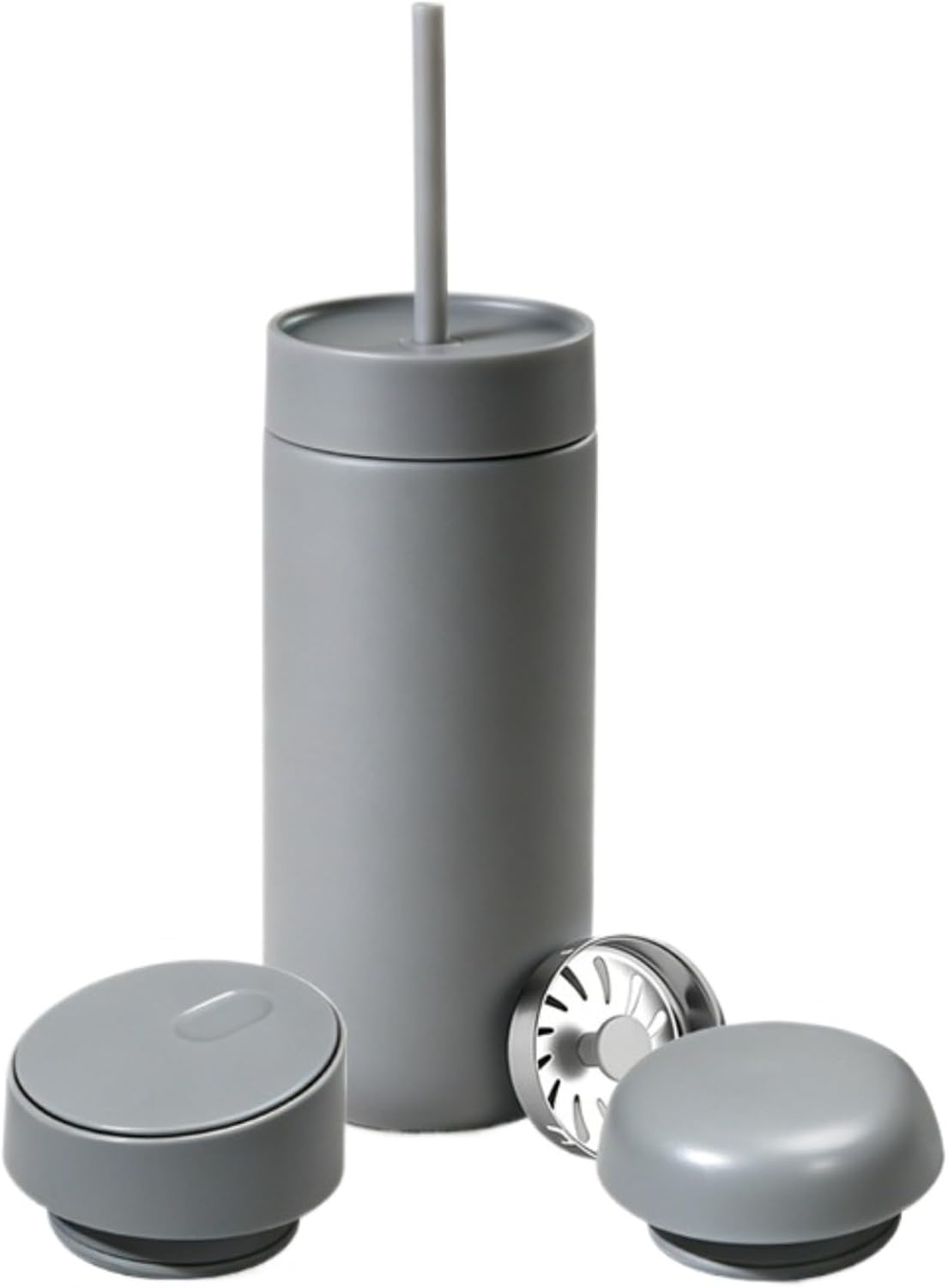 Minimalist Desk Mug for Calming Coffee and Tea Rituals,16oz Vacuum Insulated Stainless Steel Tumbler with 3-in-1 Interchangeable Lids & Strainer (Light Blue)
