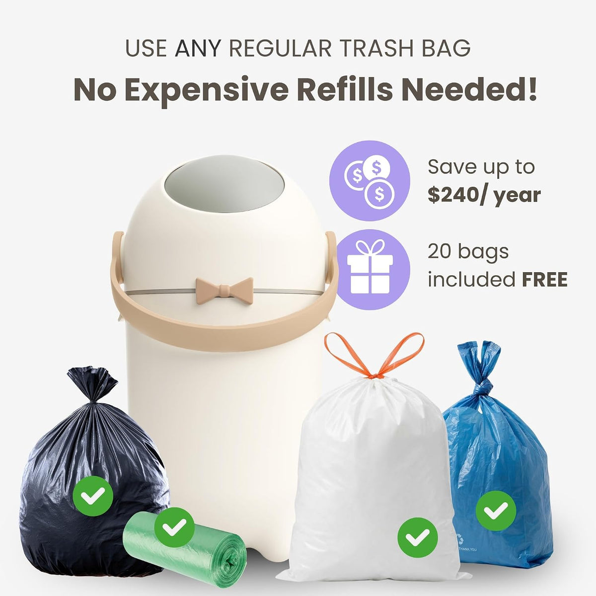 Universal Diaper Pail & Trash Can Refill Bags (90 Count) - Heavy Duty & Tear-Resistant Nursery Liners - Fits Most Systems & Small Bins - 3 Pack - Stop Expensive Refills - Odor-Lock Strength