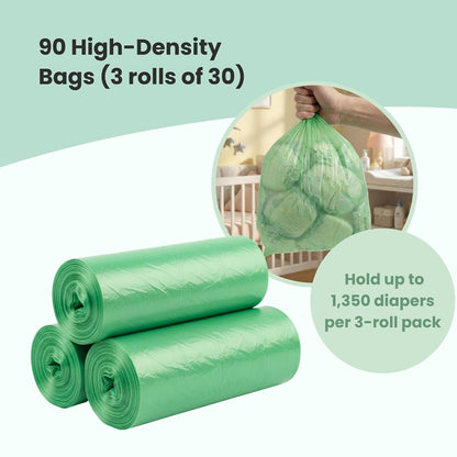 Universal Diaper Pail & Trash Can Refill Bags (90 Count) - Heavy Duty & Tear-Resistant Nursery Liners - Fits Most Systems & Small Bins - 3 Pack - Stop Expensive Refills - Odor-Lock Strength