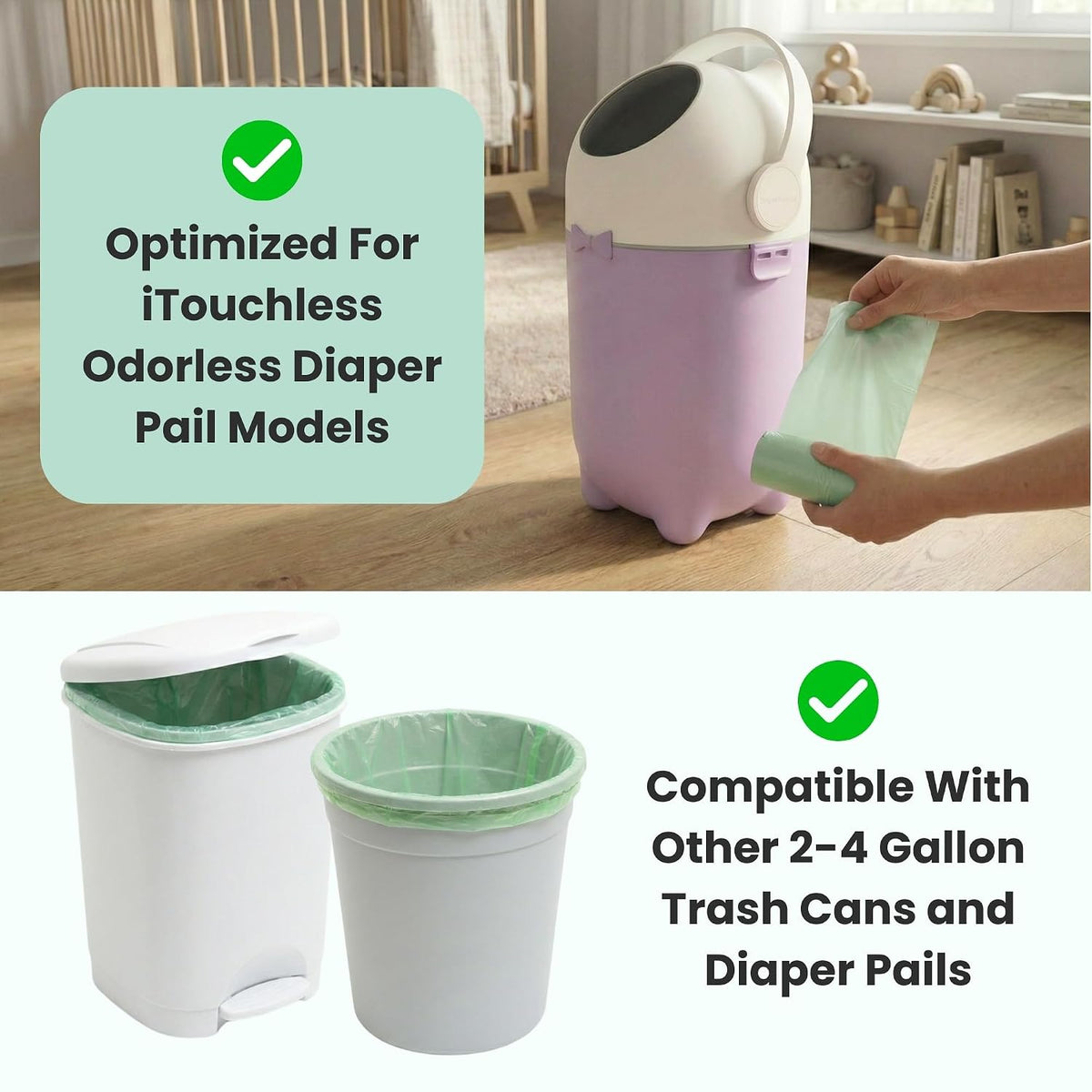 Universal Diaper Pail & Trash Can Refill Bags (90 Count) - Heavy Duty & Tear-Resistant Nursery Liners - Fits Most Systems & Small Bins - 3 Pack - Stop Expensive Refills - Odor-Lock Strength