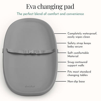 Eva Changing Pad, Waterproof EVA Foam, Safety Strap, White