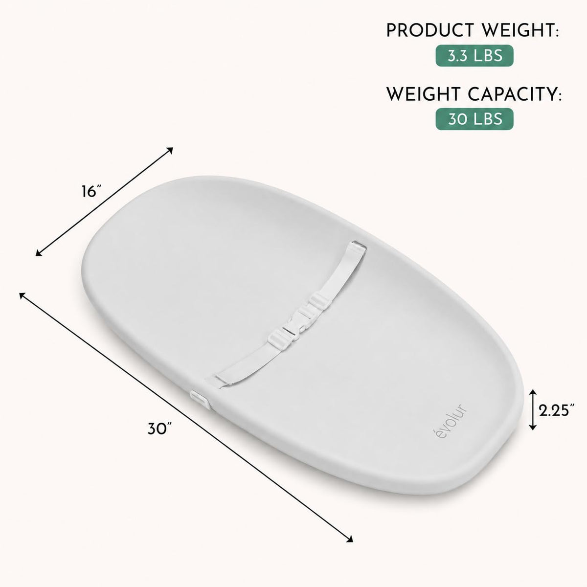 Eva Changing Pad, Waterproof EVA Foam, Safety Strap, White