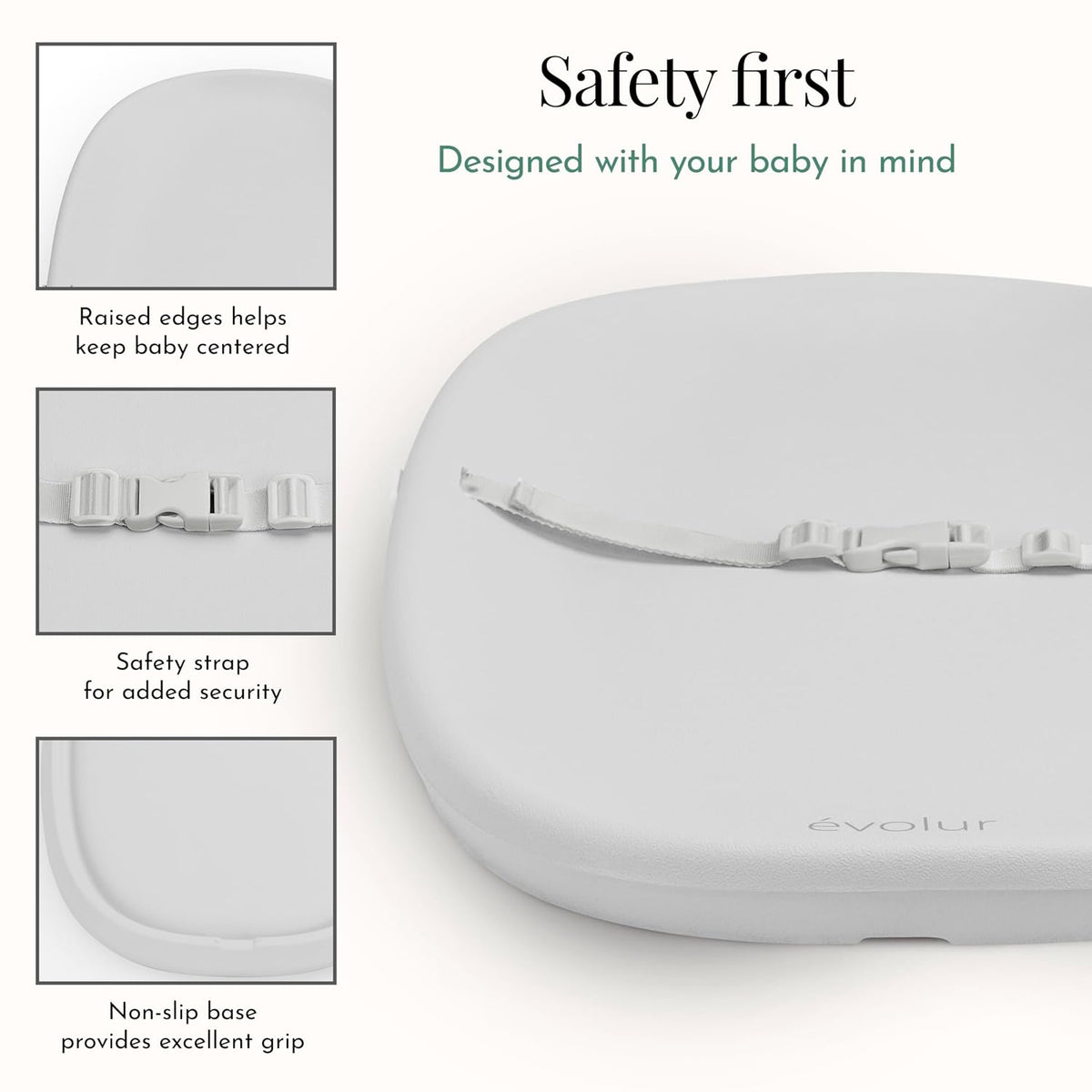 Eva Changing Pad, Waterproof EVA Foam, Safety Strap, White