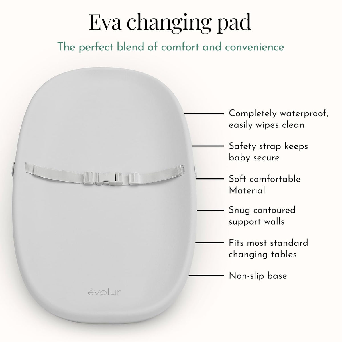 Eva Changing Pad, Waterproof EVA Foam, Safety Strap, White