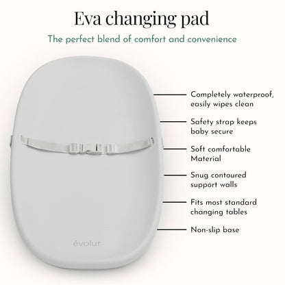 Eva Changing Pad, Waterproof EVA Foam, Safety Strap, White