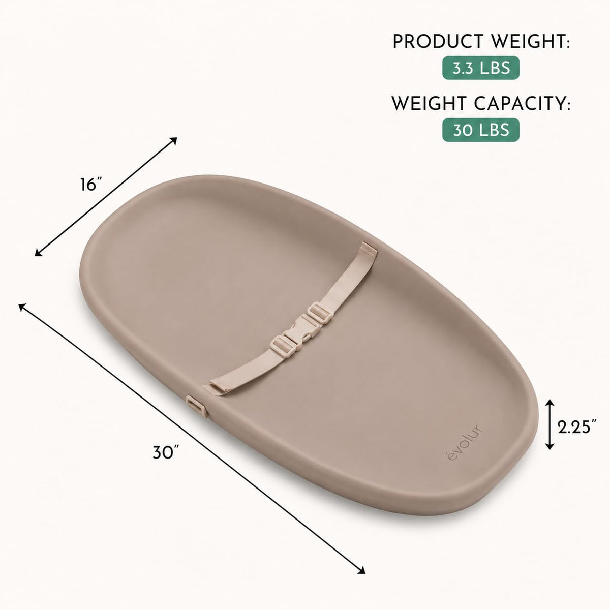 Eva Changing Pad, Waterproof EVA Foam, Safety Strap, White