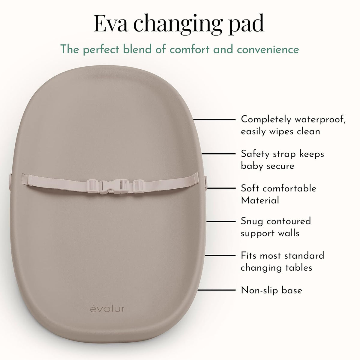 Eva Changing Pad, Waterproof EVA Foam, Safety Strap, White