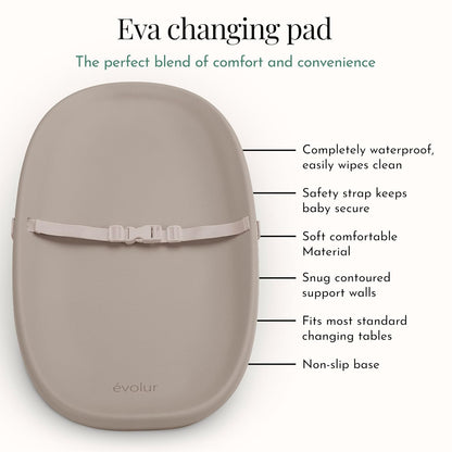 Eva Changing Pad, Waterproof EVA Foam, Safety Strap, White