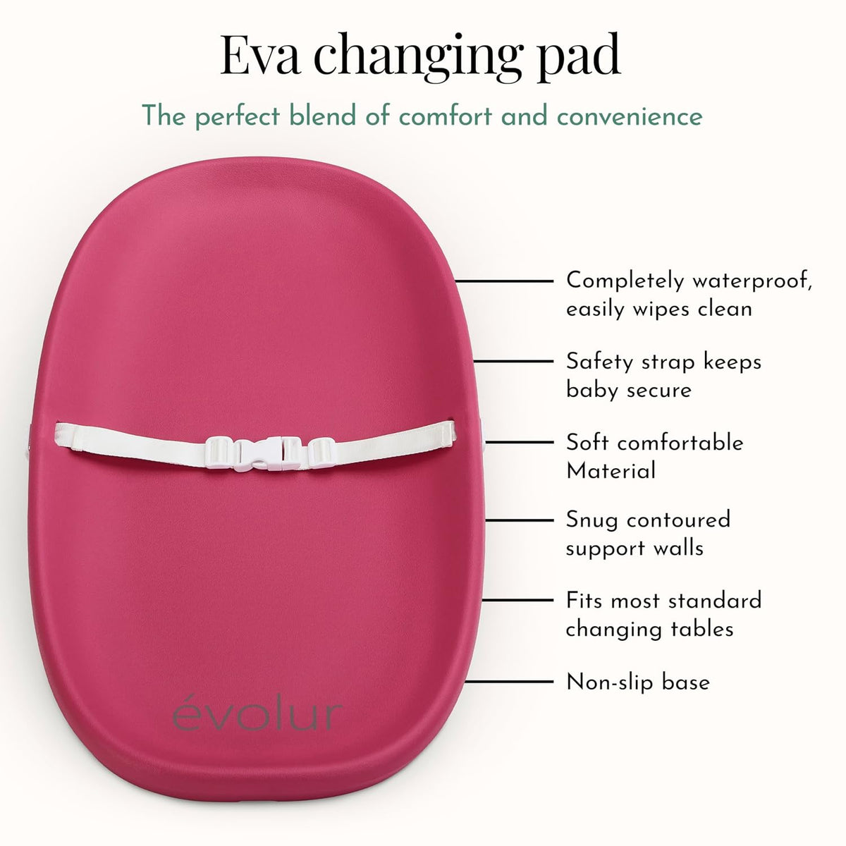Eva Changing Pad, Waterproof EVA Foam, Safety Strap, White
