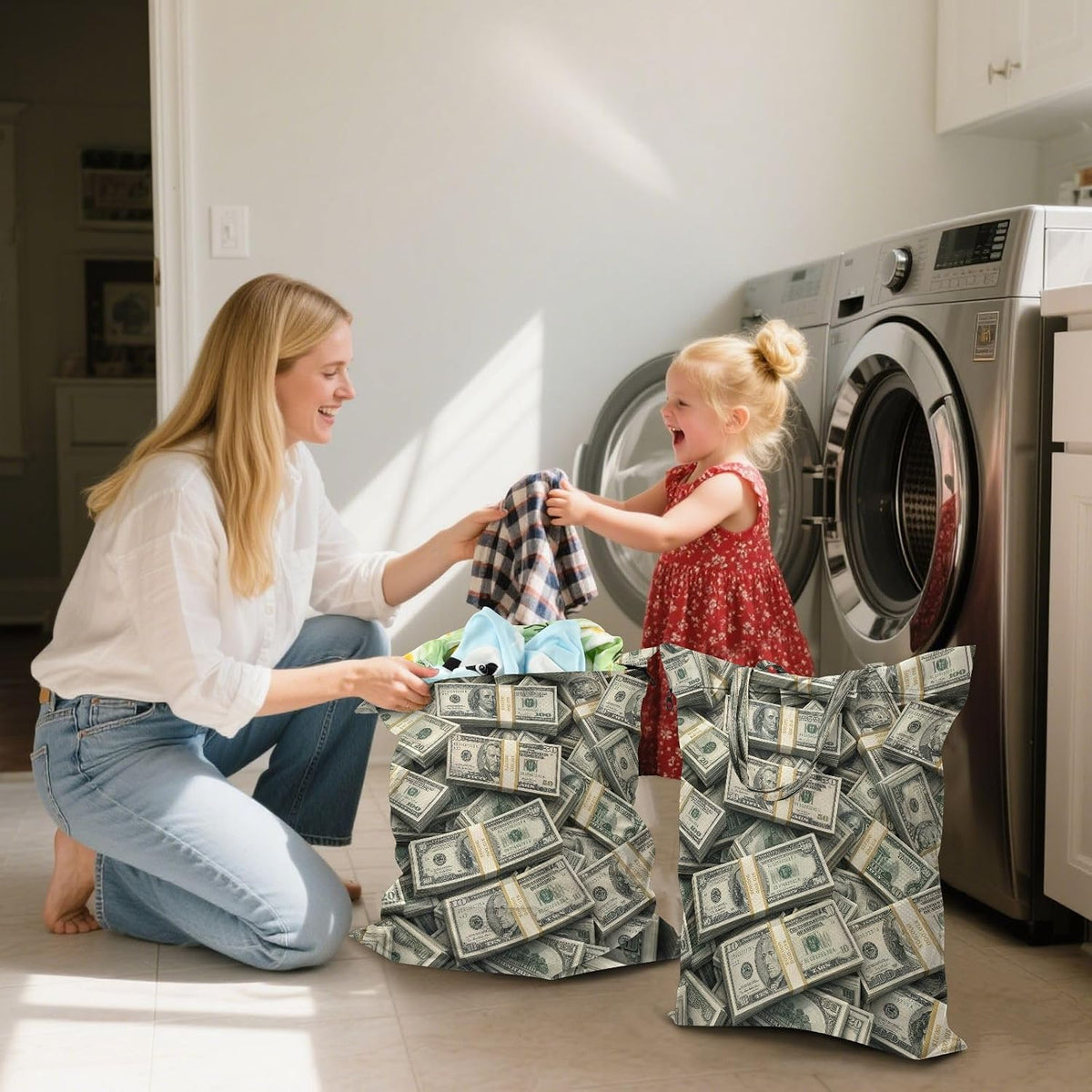 Cash Money Waterproof Travel Laundry Bag Reusable 2pk
