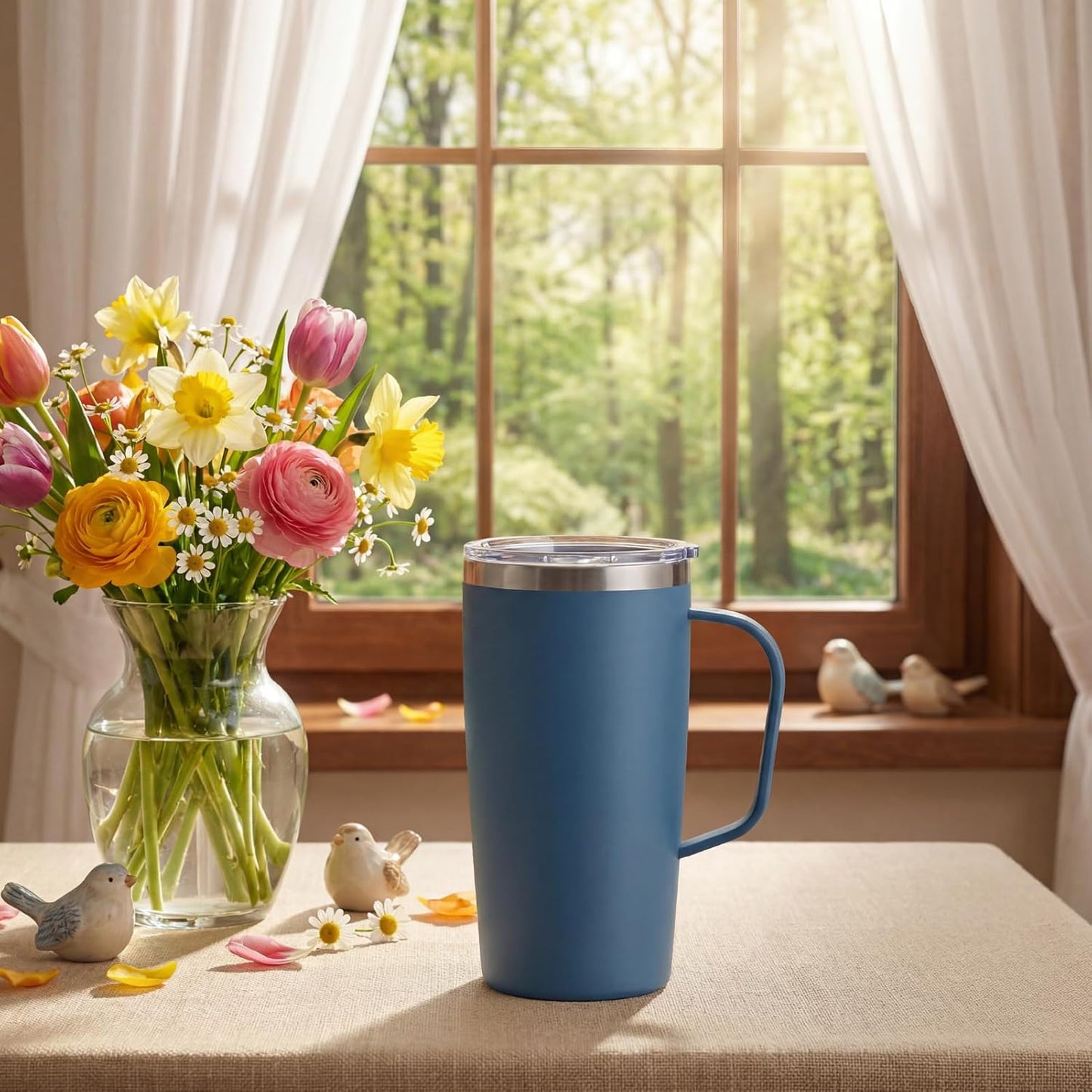 19oz Insulated Coffee Mug with Handle, Double Wall Vacuum Stainless Steel Travel Coffee Tumbler, Blue