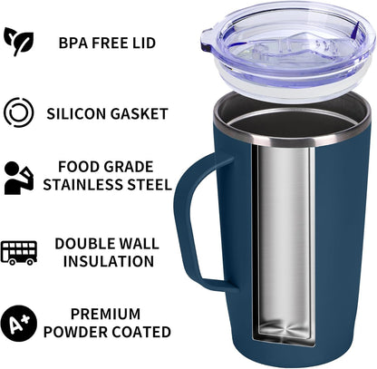 19oz Insulated Coffee Mug with Handle, Double Wall Vacuum Stainless Steel Travel Coffee Tumbler, Blue