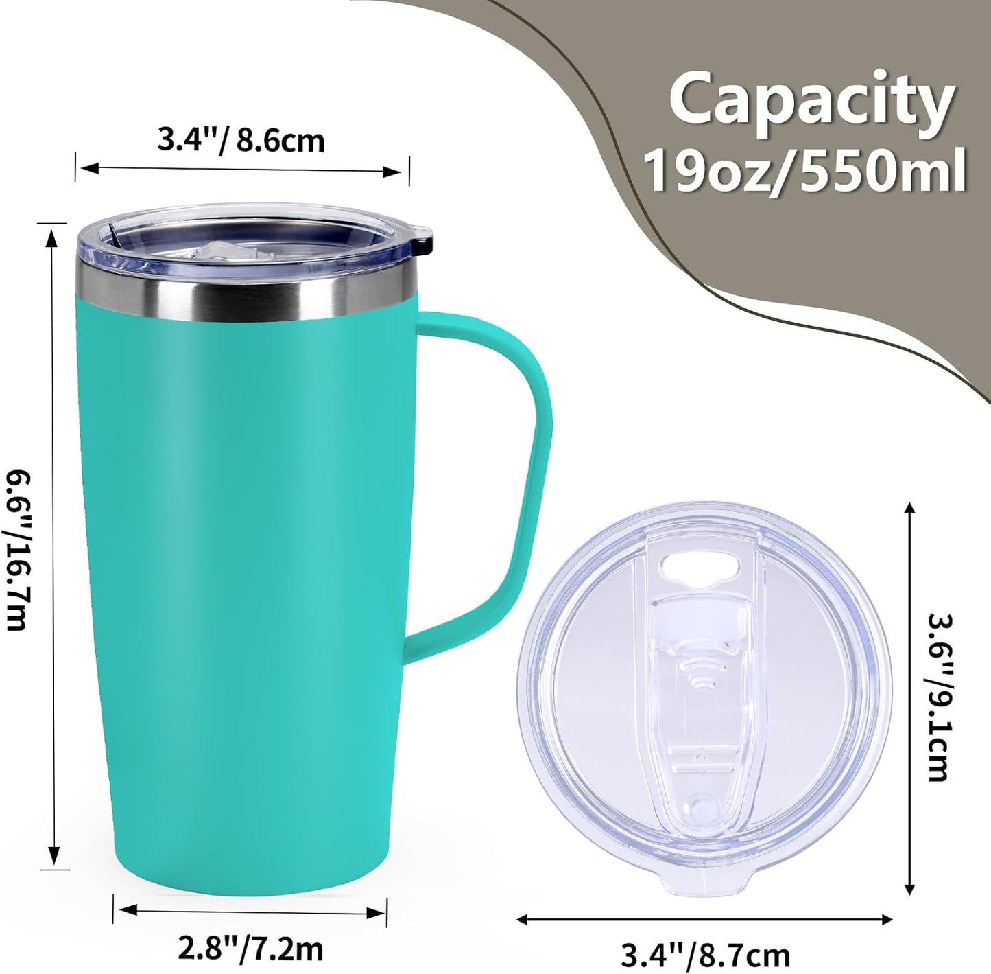 19oz Insulated Coffee Mug with Handle, Double Wall Vacuum Stainless Steel Travel Coffee Tumbler, Blue