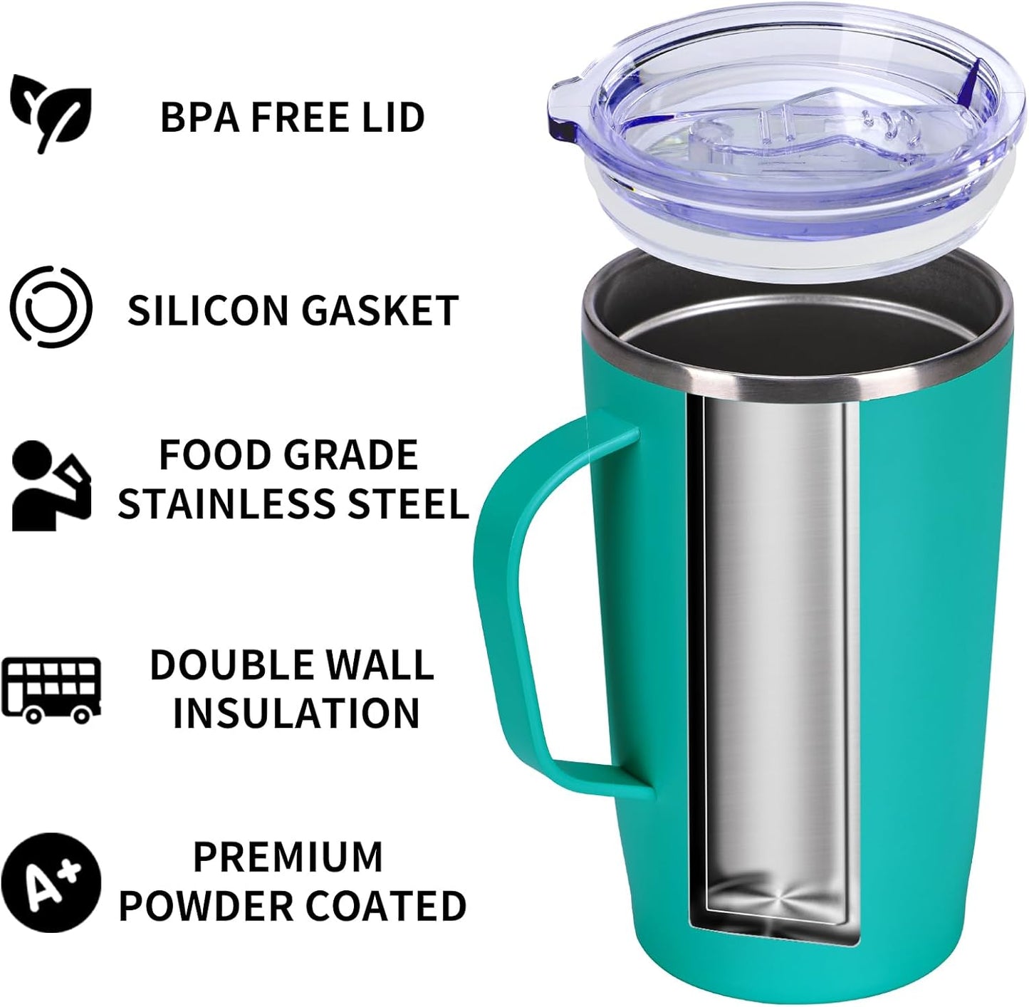 19oz Insulated Coffee Mug with Handle, Double Wall Vacuum Stainless Steel Travel Coffee Tumbler, Blue